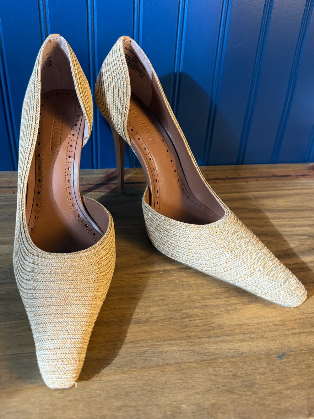 Steve Madden Elegant Raffia D’Orsay Stiletto Pumps Natural Size 9.5 NIB